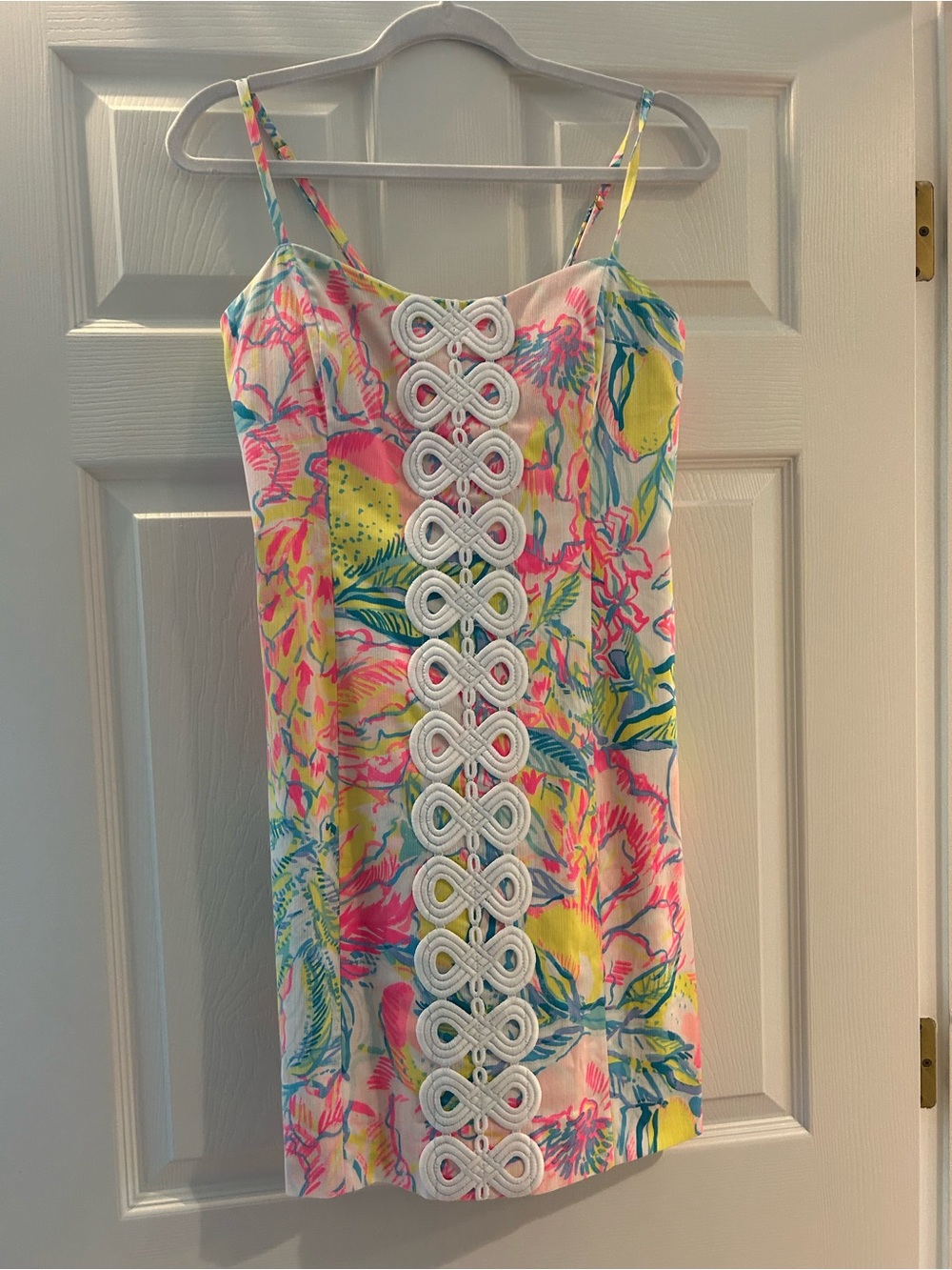 Lilly Pulitzer Tropical Floral Spaghetti-Strap Dress in Pink, Yellow, Blue